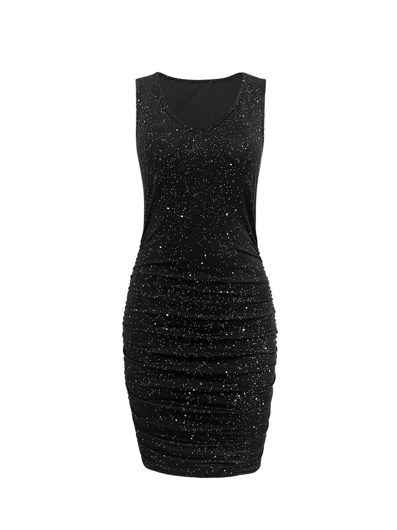 Solid-color V-neck, shining body-hugging dress