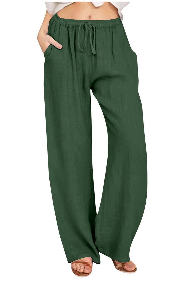 CWBLP2030_CASUAL ELASTIC WAIST TIE LOOSE SOLID PANTS