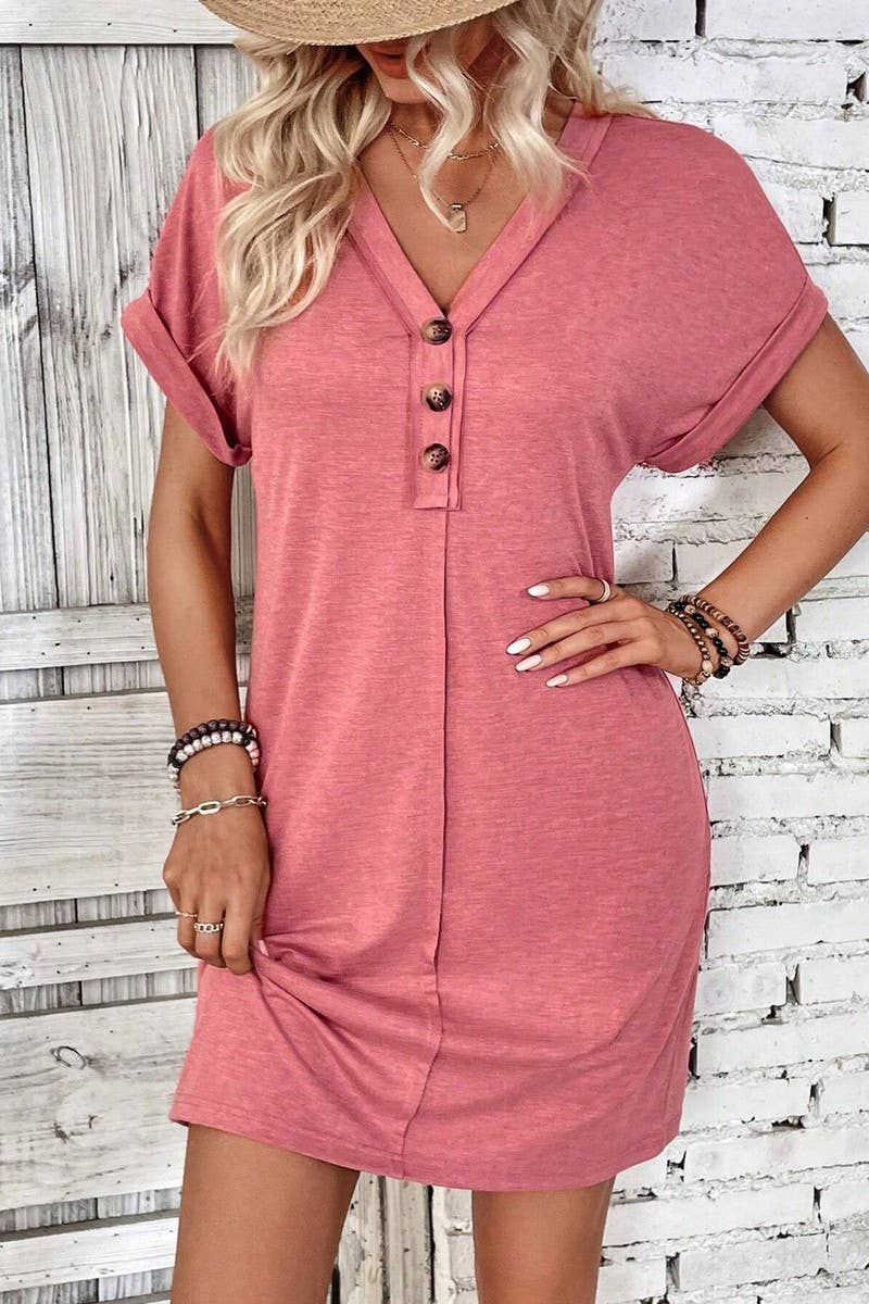 CWDTD0425_SUMMER V-NECK FASHIONABLE RAGLAN SLEEVE DRESS