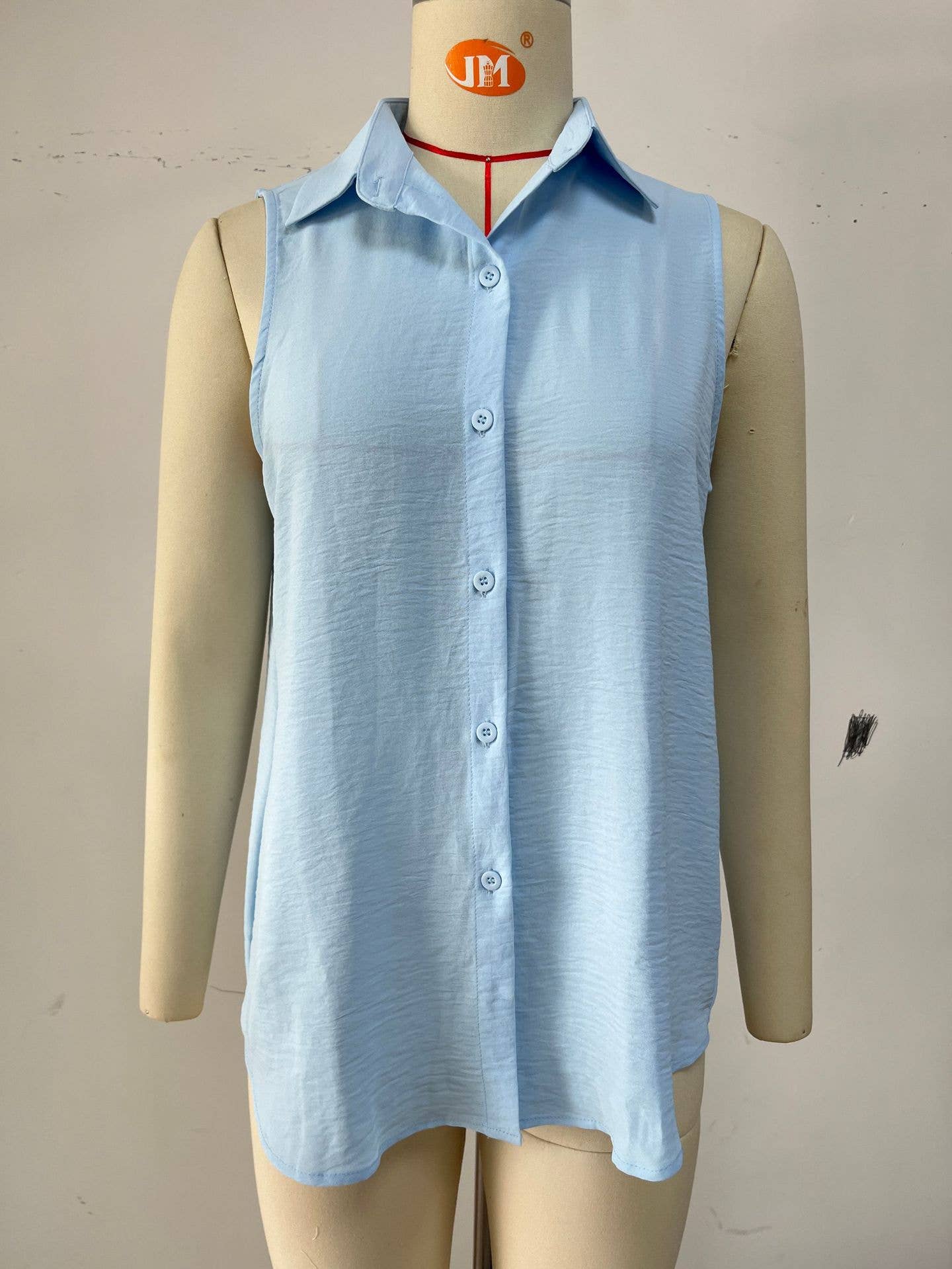 Sleeveless single breasted solid color chiffon