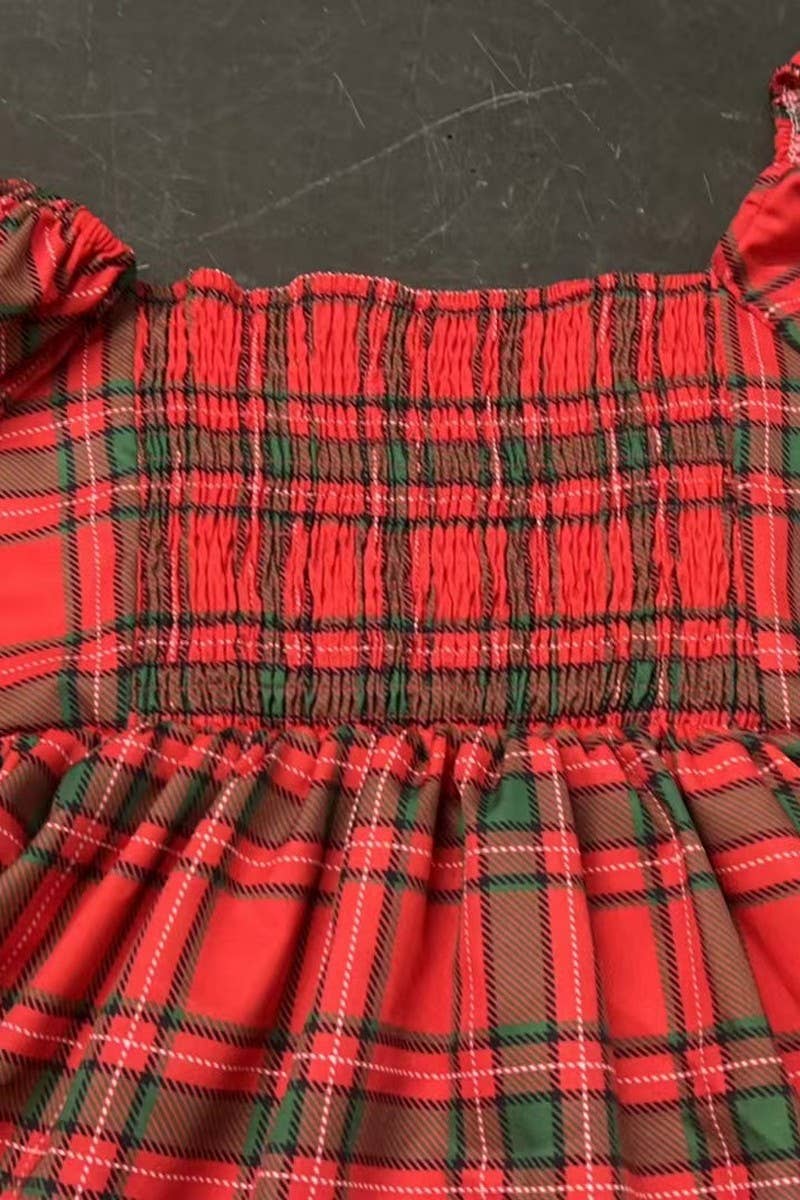 CWDSD8507_SQUARE NECK PLAID PRINT CHRISTMAS DRESS