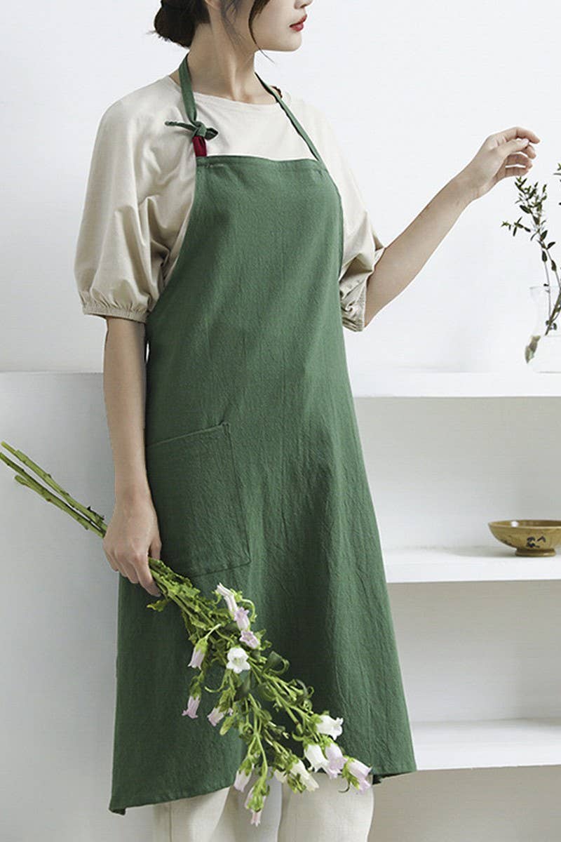 CWAB3991_COTTON AND LINEN SOLID COLOR ANTI-FOULING APRON