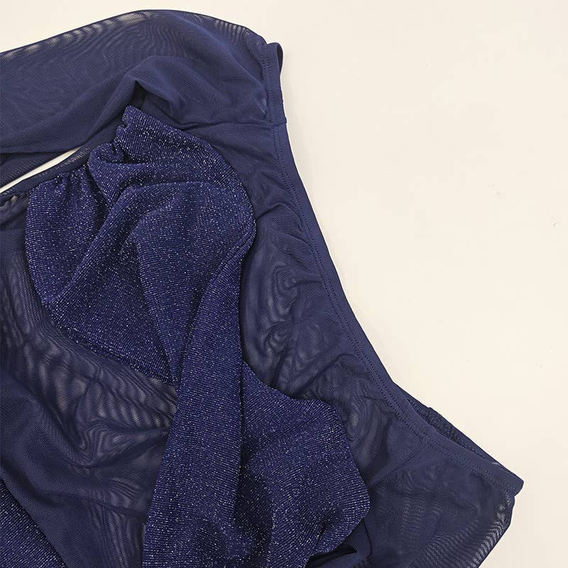 Off Shoulder Sheer Glitter Mesh Dress