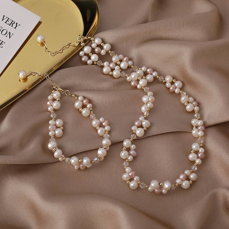 Niche design freshwater pearl patchwork bracelet