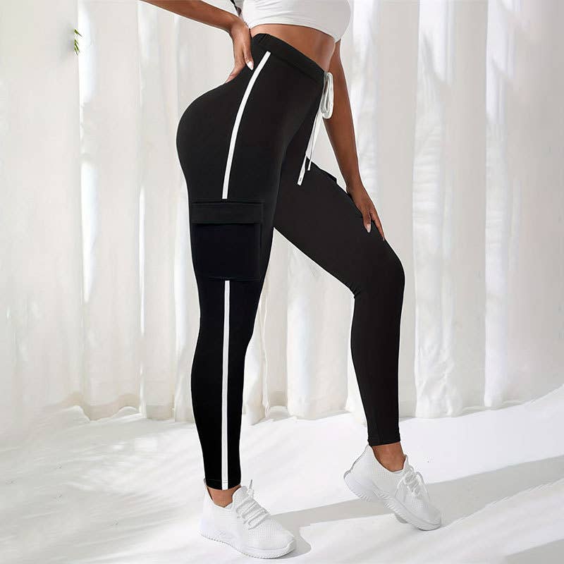 Knit ribbon color contrast sweatpants pants