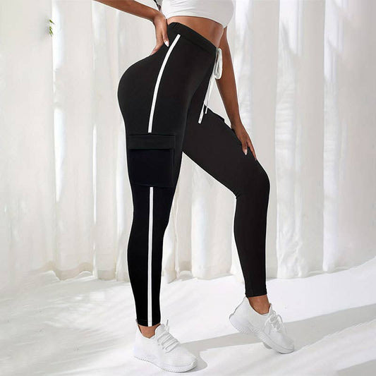 Knit ribbon color contrast sweatpants pants