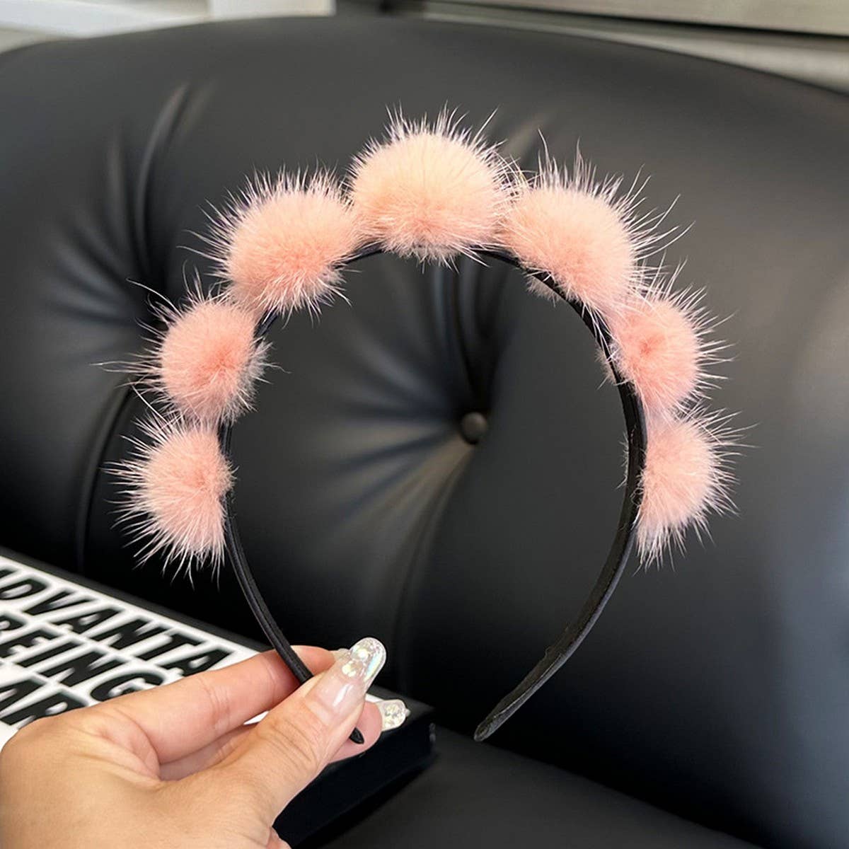 CUTE REAL MINK FUR BALL HEADBAND FUR HEADDRESS