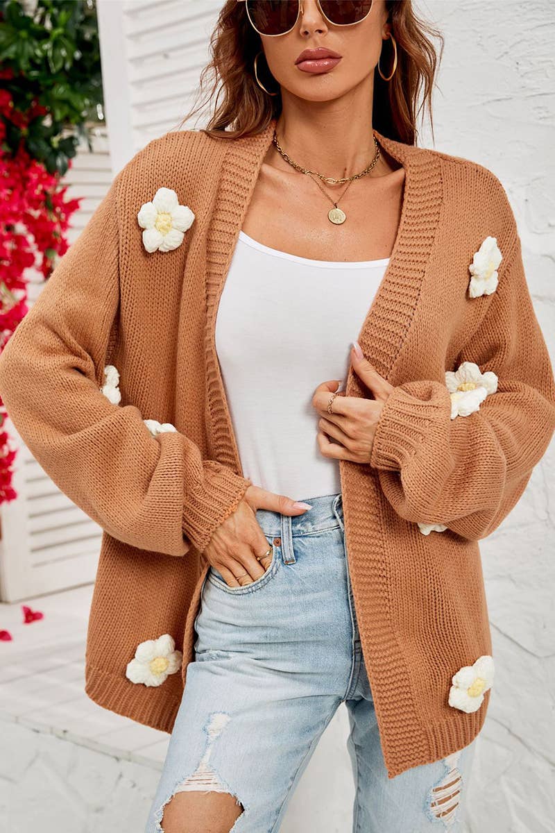 Flower cardigan lantern sleeve sweater coat_cwocal0687