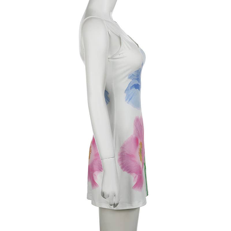 Fashion and sexy printed halter backless dress