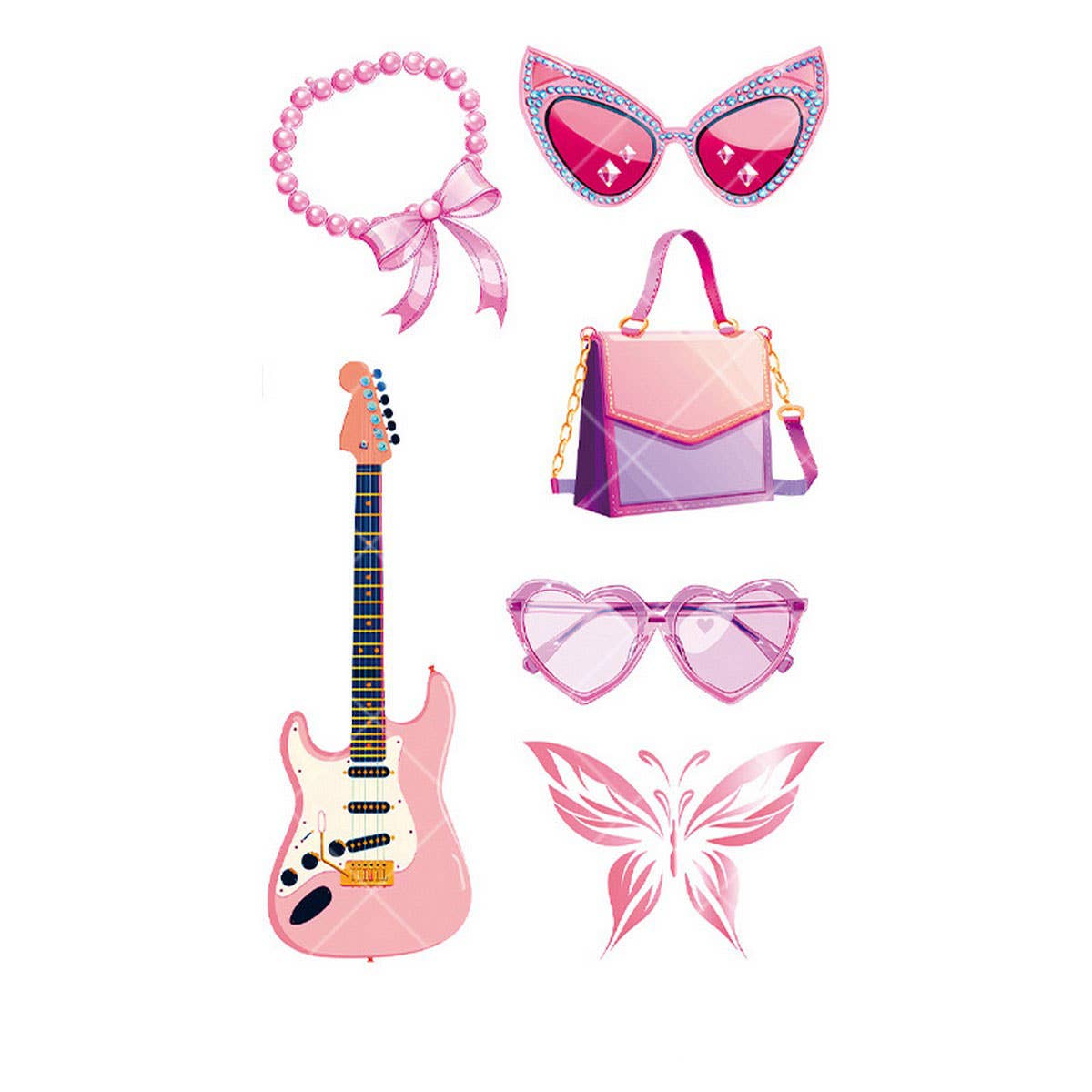 Pink Guitar Girl Tattoos ??Waterproof Kids Party_CWMM8382