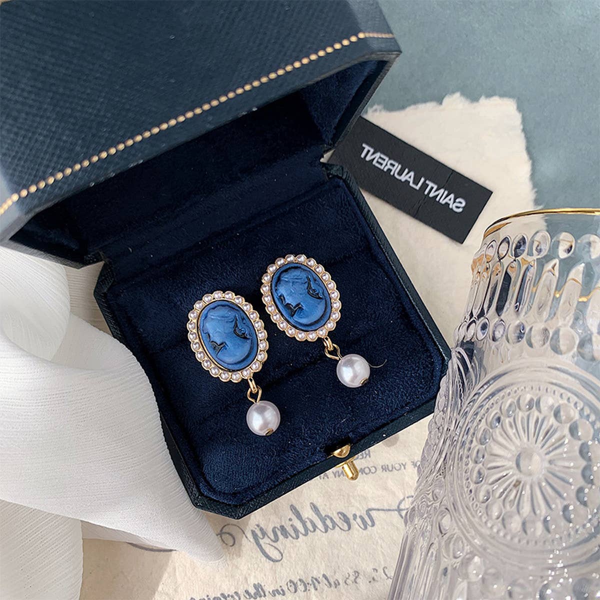 RETRO SIMPLE BLUE PEARL EARRINGS_CWAJE1634