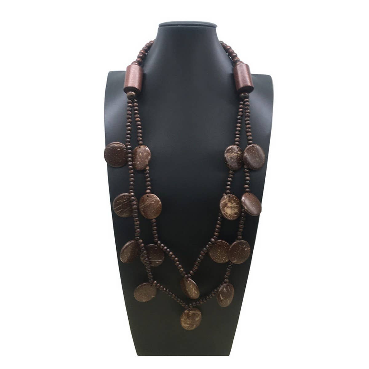 COCONUT WOOD BEADED MULTI-LAYER NECKLACE