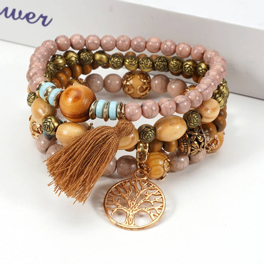 ROSE HANDMADE WOODEN BEAD BRACELET
