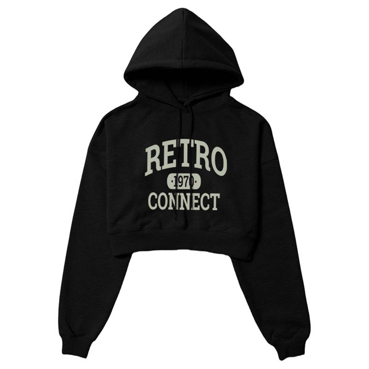 Short crop top with hooded drawstring sweatshirt