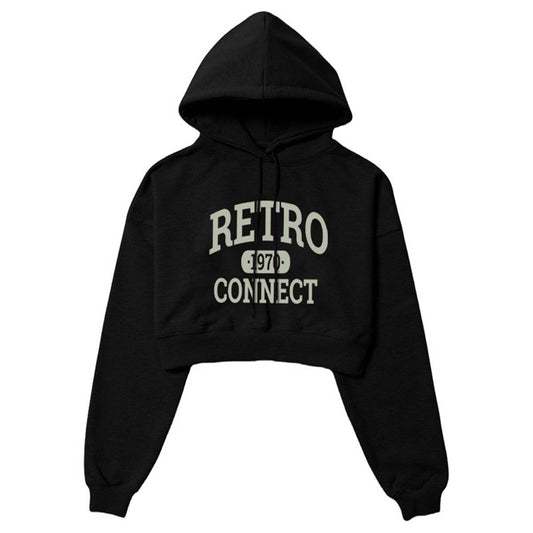 Short crop top with hooded drawstring sweatshirt