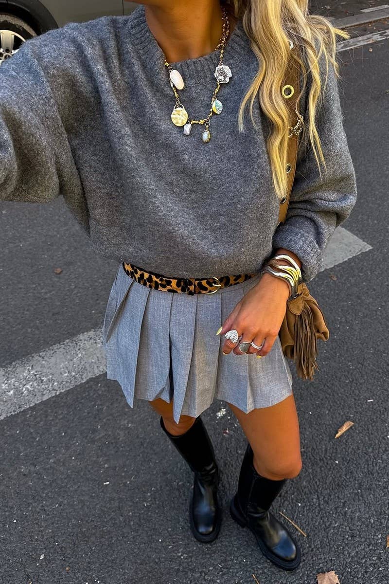 CWOSWL07523_SOLID COLOR LONGSLEEVED KNITTED PULLOVER SWEATER