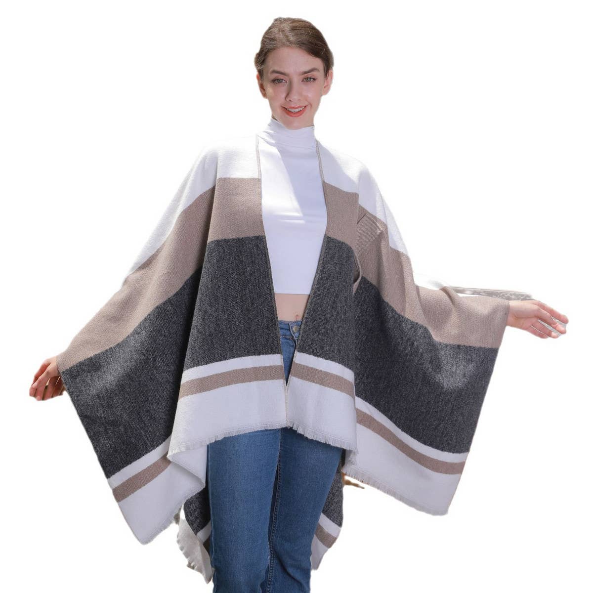 SIMPLE AND LONG WARM TASSEL SIDE STRAP SHAWL