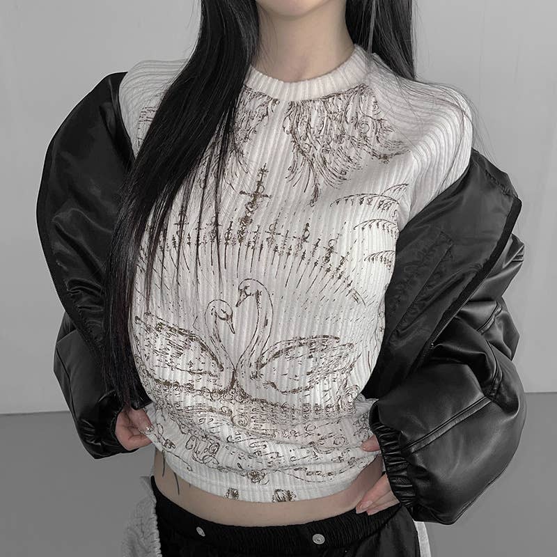 VINTAGE PERSONALITY PRINT ROTATOR SLEEVES T-SHIRT