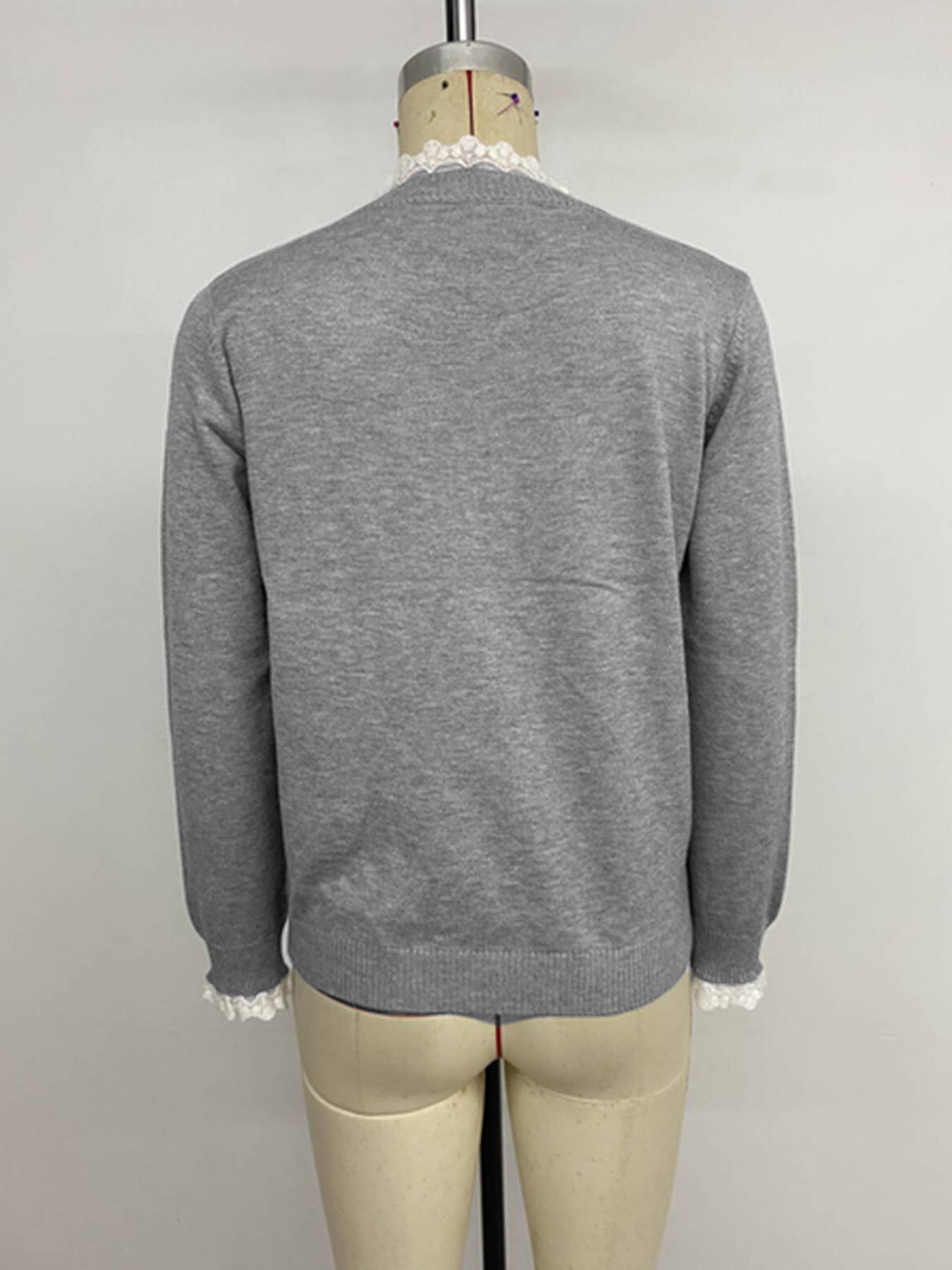 Elegant retro style lace semi-cardigan sweater