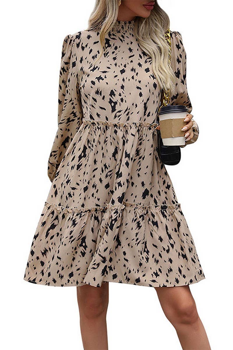 CWDSD5413_PRINT LONG SLEEVE TIE-STITCHED DRESS