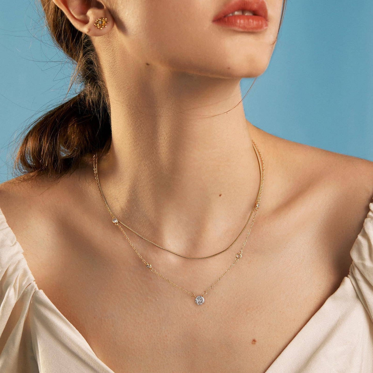 Round snake-bone zircon water drop necklace
