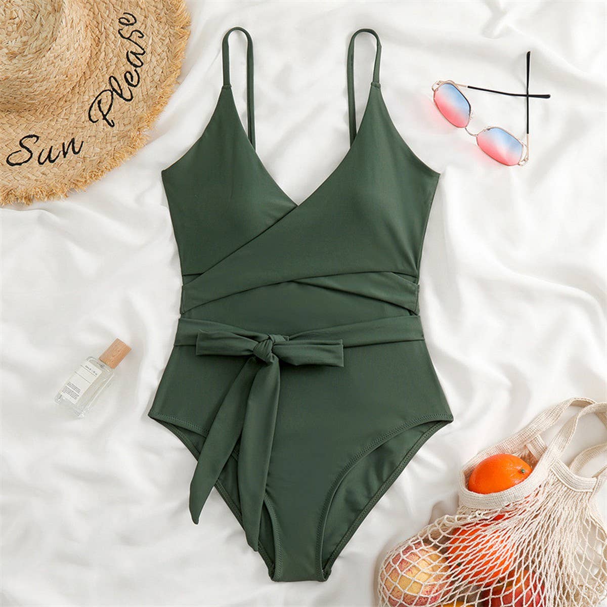 SEXY V-NECK CROSS WAIST ONE-PIECE SWIMSUIT