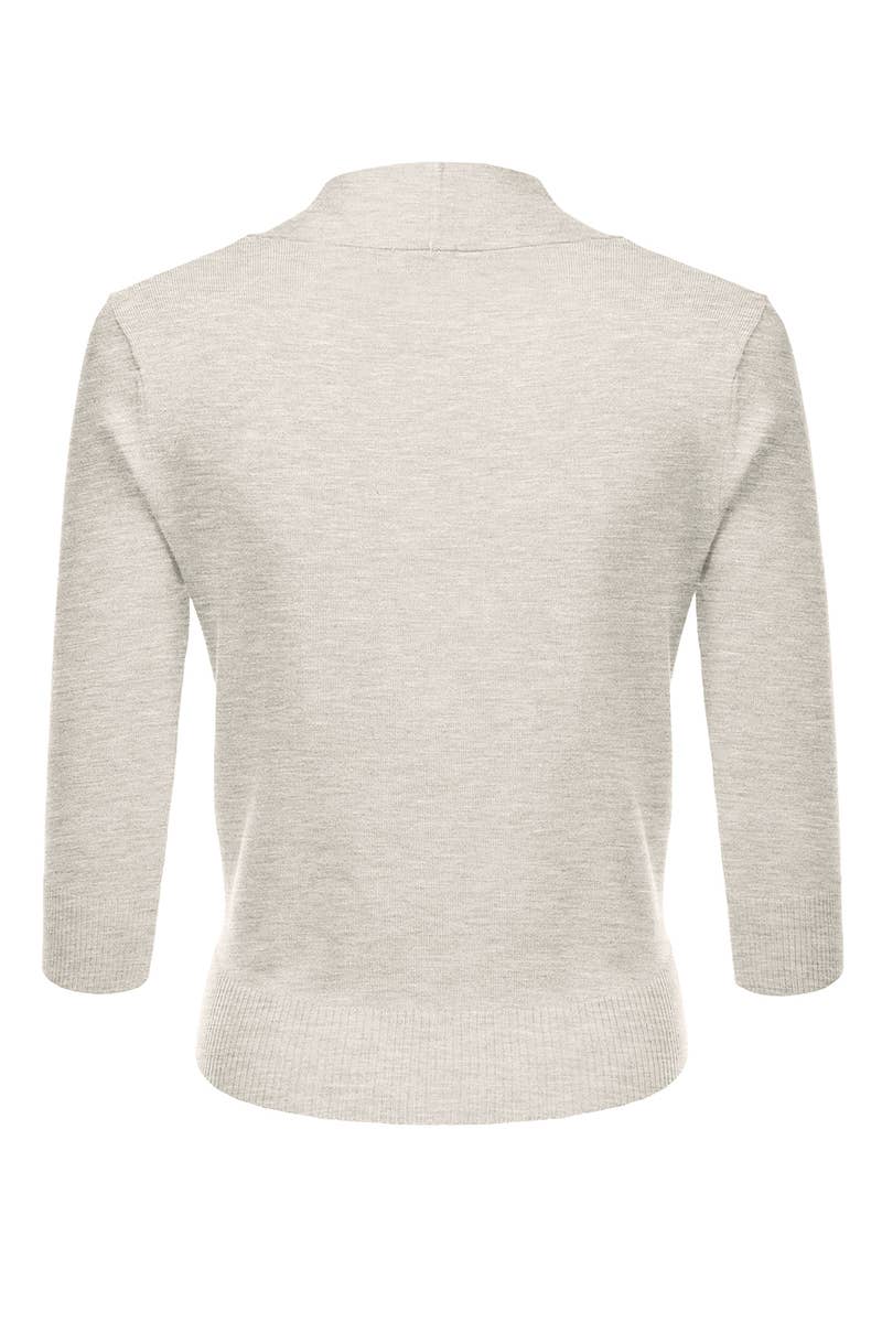 AWOCAS074_Basic 3/4 Sleeve Open Front Cropped Cardigan