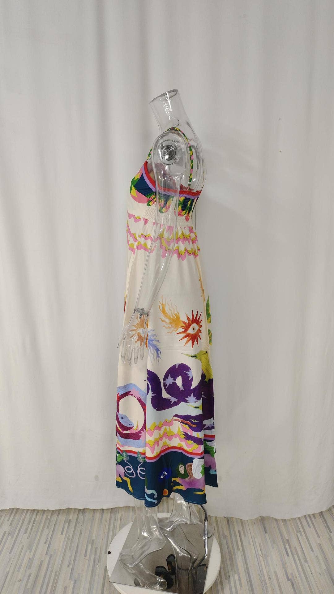 PRINT STRAPLESS SLIP-ON DRESS