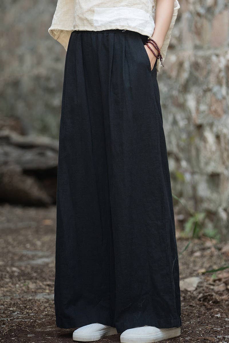 CWBLP1377_COTTON AND LINEN SAND-WASHED WIDE-LEG TROUSERS