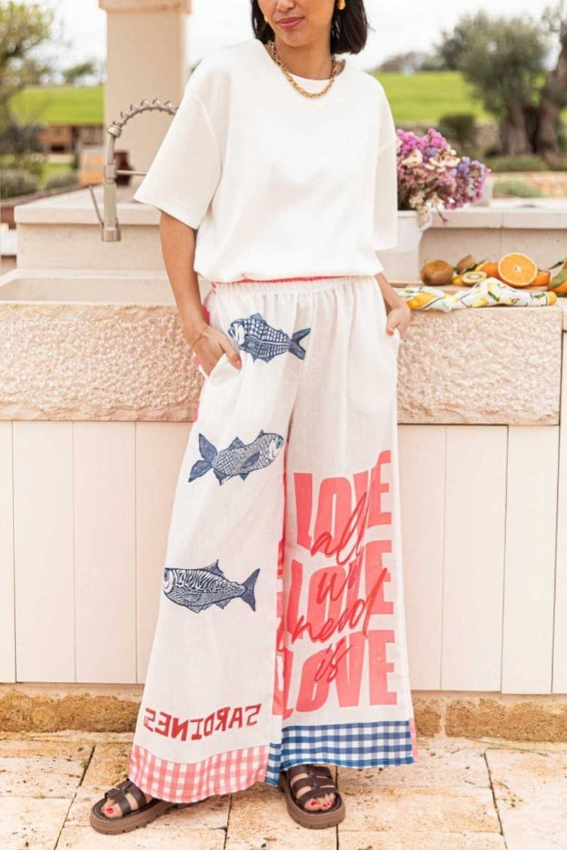 CWBLP2044_NEW SUMMER GRAFFITI PRINT LOOSE STRAIGHT PANTS