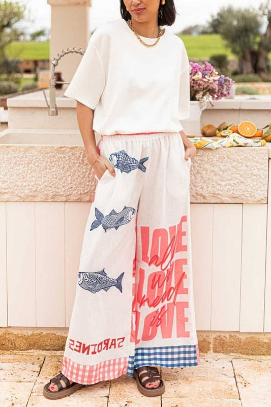 CWBLP2044_NEW SUMMER GRAFFITI PRINT LOOSE STRAIGHT PANTS