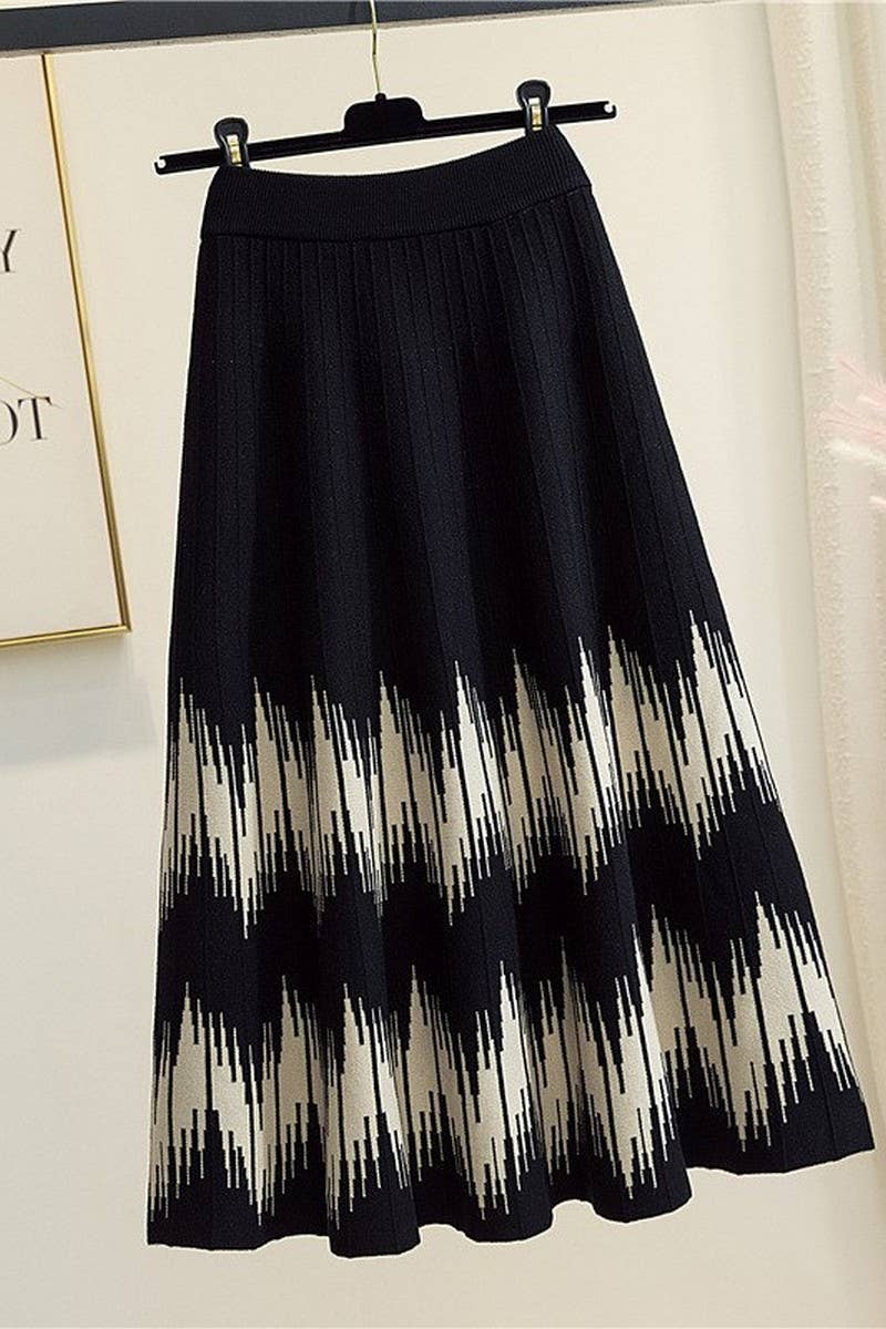 CWBLS0301_HIGH WAIST MID-LENGTH WAVY KNITTED SKIRT