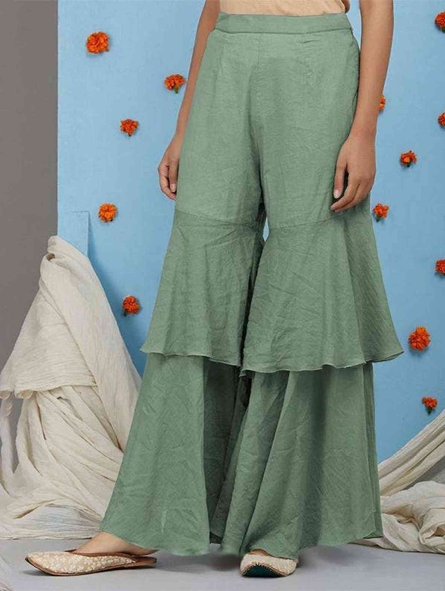 COTTON AND LINEN PATCHWORK CASUAL WIDE PANTS_CWBLP0634