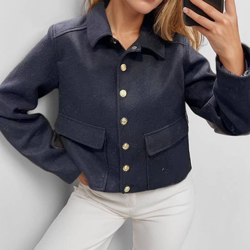 SOLID COLOR SINGLE BREASTED LAPEL SHORT COAT