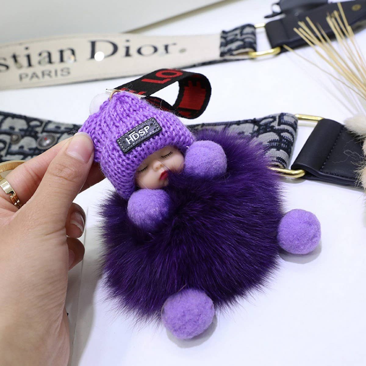 FURRY BALL PENDANT SLEEPING DOLL PENDANT KEYCHAIN