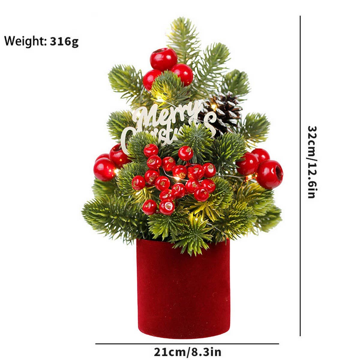 Ins Style LED Mini Christmas Tree with Red Berries_CWMM9887