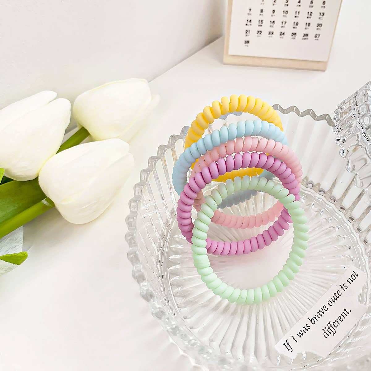 SYMPHONY CREAM TELEPHONE WIRE HAIR TIES 5-PACK_CWAHA1095