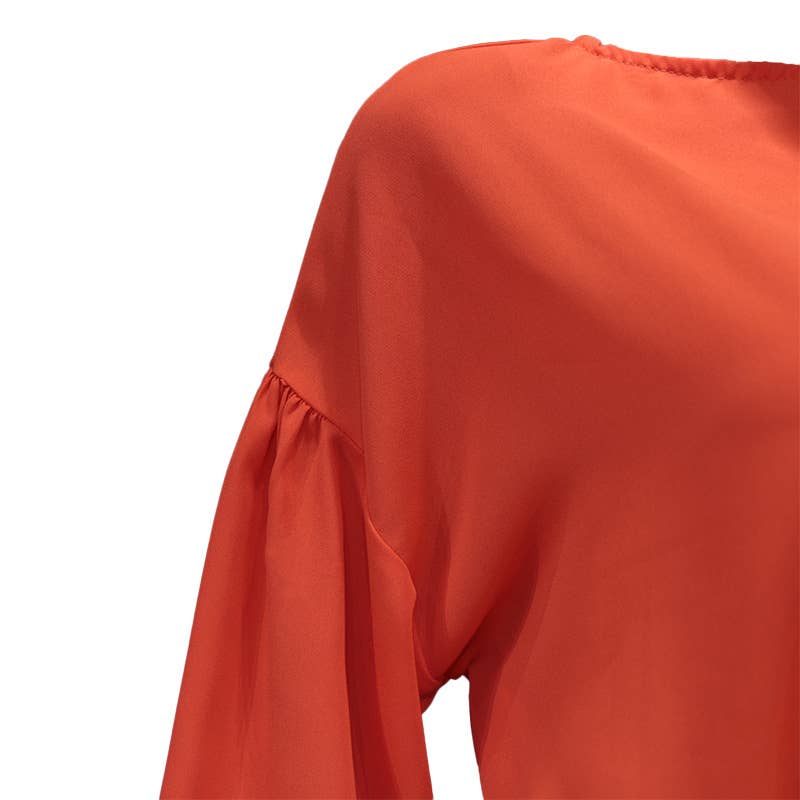 SOLID COLOR LANTERN LONG SLEEVE SHORT TOP