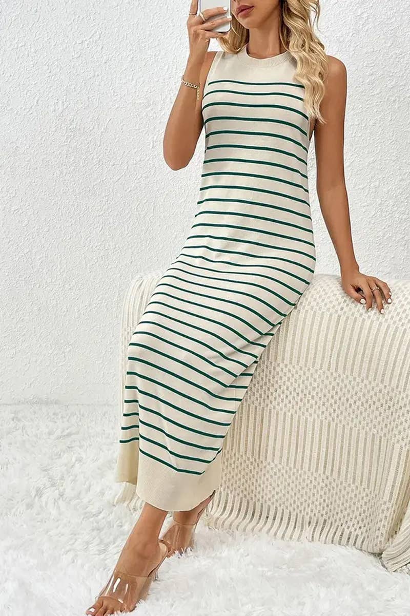 CWDMD4848_SPRING AND SUMMER SLIM STRIPED FASHION DRESS