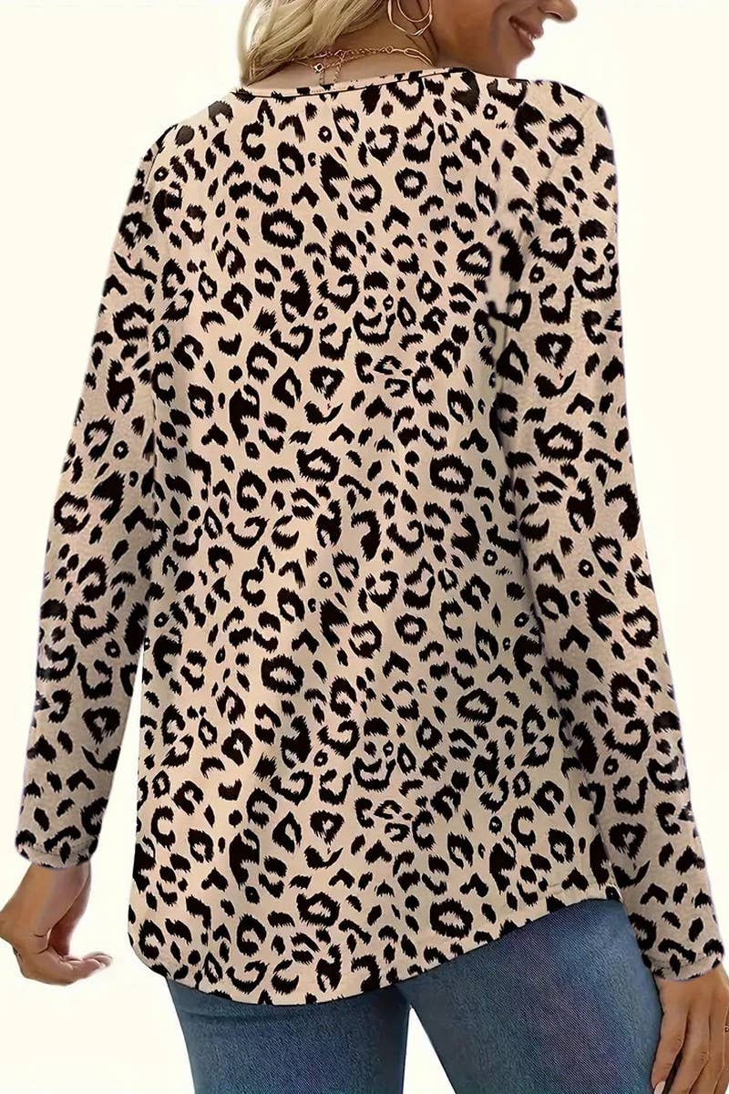LEOPARD DIGITAL PRINT CASUAL LONG-SLEEVED T-SHIRTCWTBLL2870