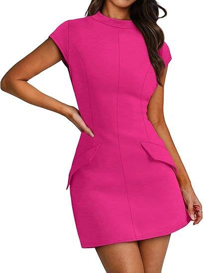 Round-neck tight-fitting short-sleeved dress