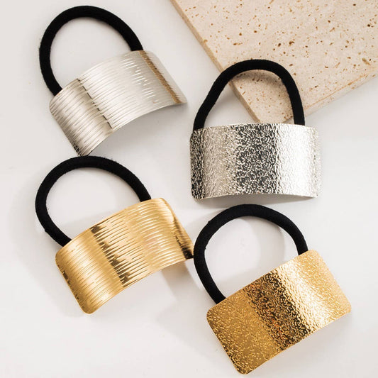 Alloy Minimalist Brushed Metal Elastic Hair Tie_CWAHA6217