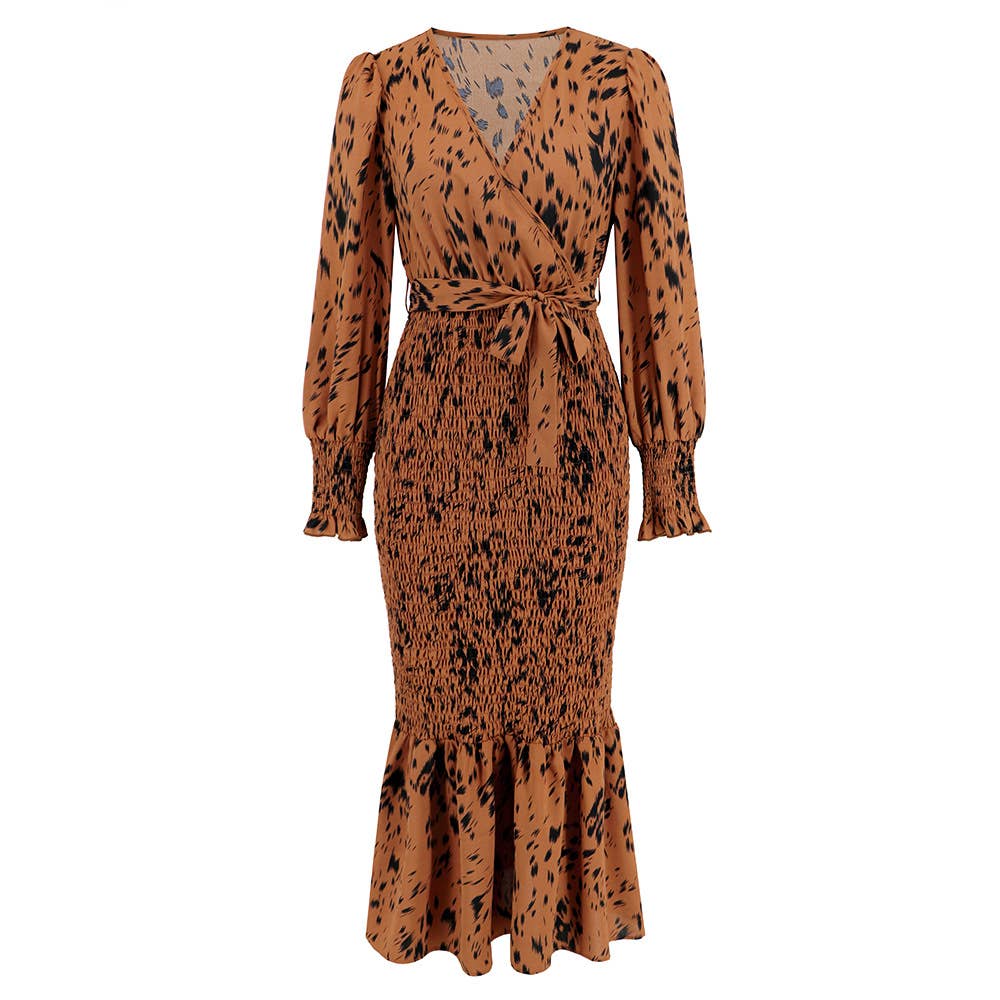 V-Neck Belted Floral Mermaid Maxi Dress