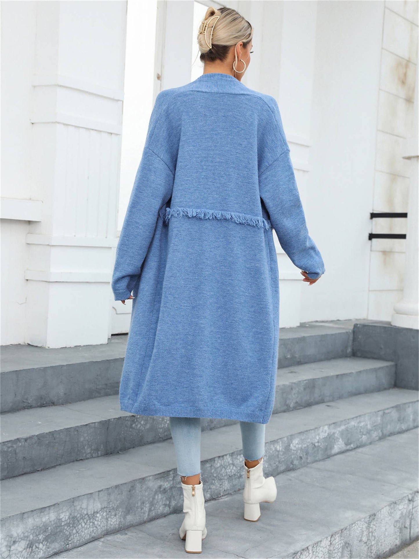 LONG CARDIGAN POCKET STYLE FRINGE COAT SWEATER