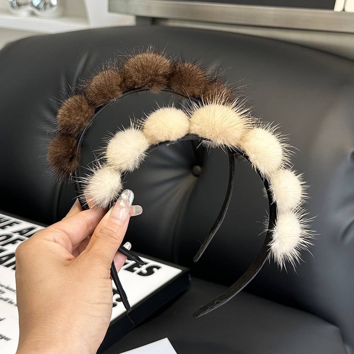 CUTE REAL MINK FUR BALL HEADBAND FUR HEADDRESS