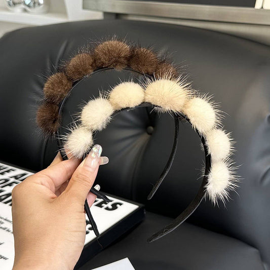 CUTE REAL MINK FUR BALL HEADBAND FUR HEADDRESS