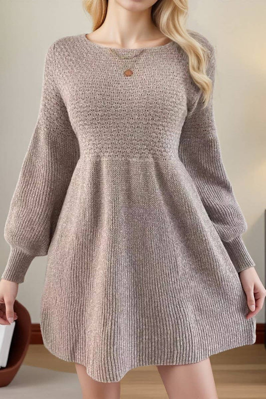 CWDSD10881_CASUAL LOOSE LANTERN SLEEVE KNIT DRESS