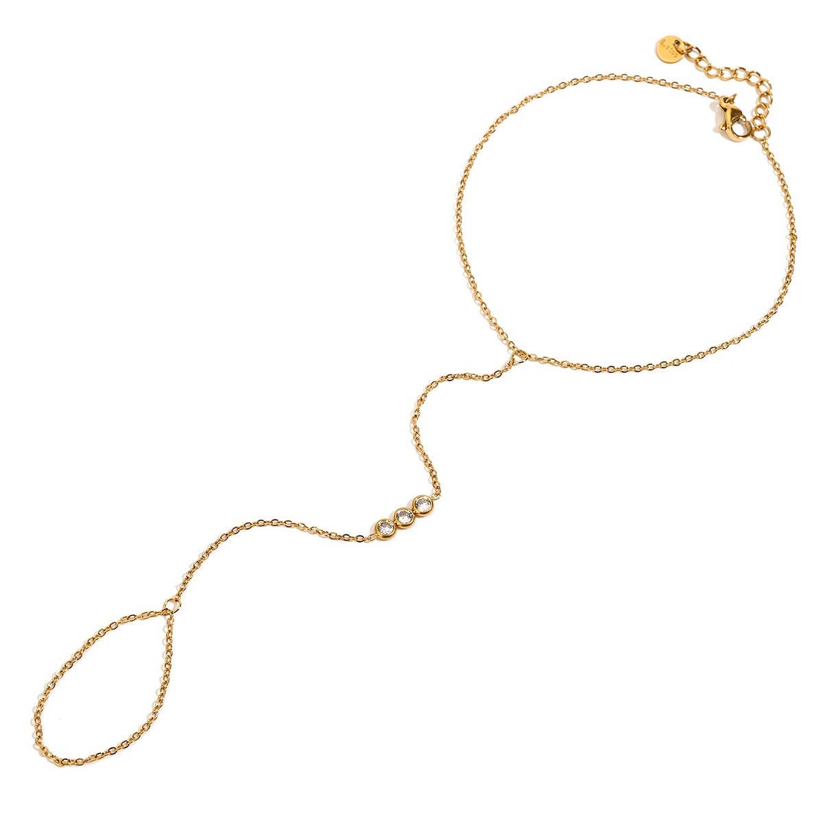 Trendy Triple Zircon Ring & Anklet, 18K Gold Steel