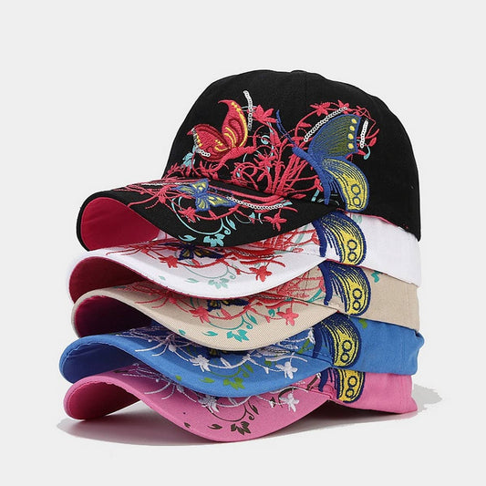 Butterfly Embroidery Baseball Cap, Women??¢s Sun Hat CWAH1648