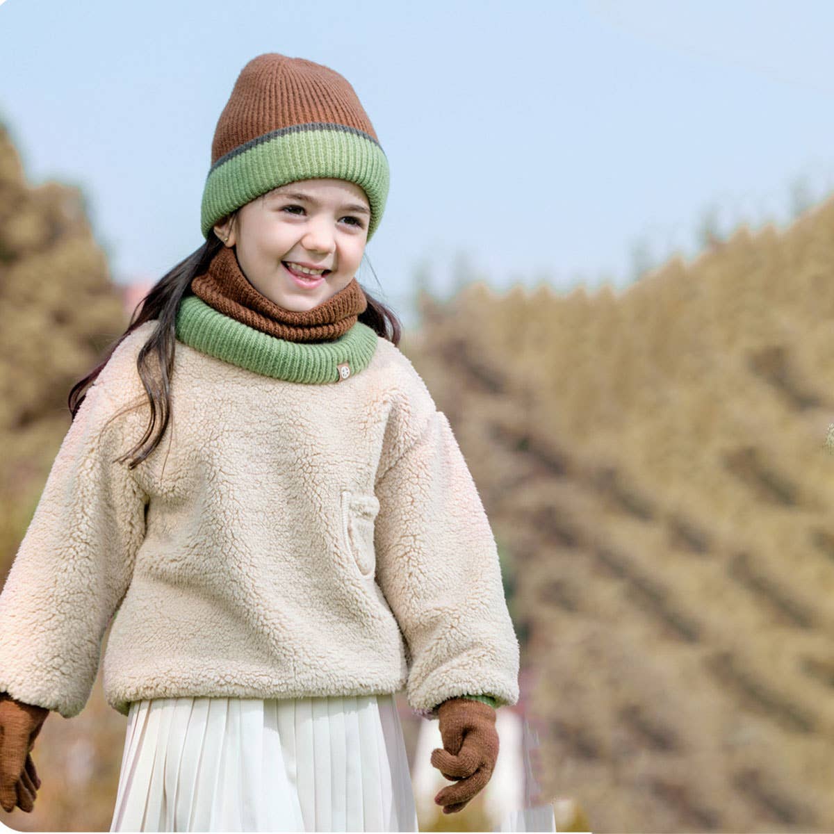 WINTER CHILDREN'S KNITTED COLOR MATCHING SCARF SET